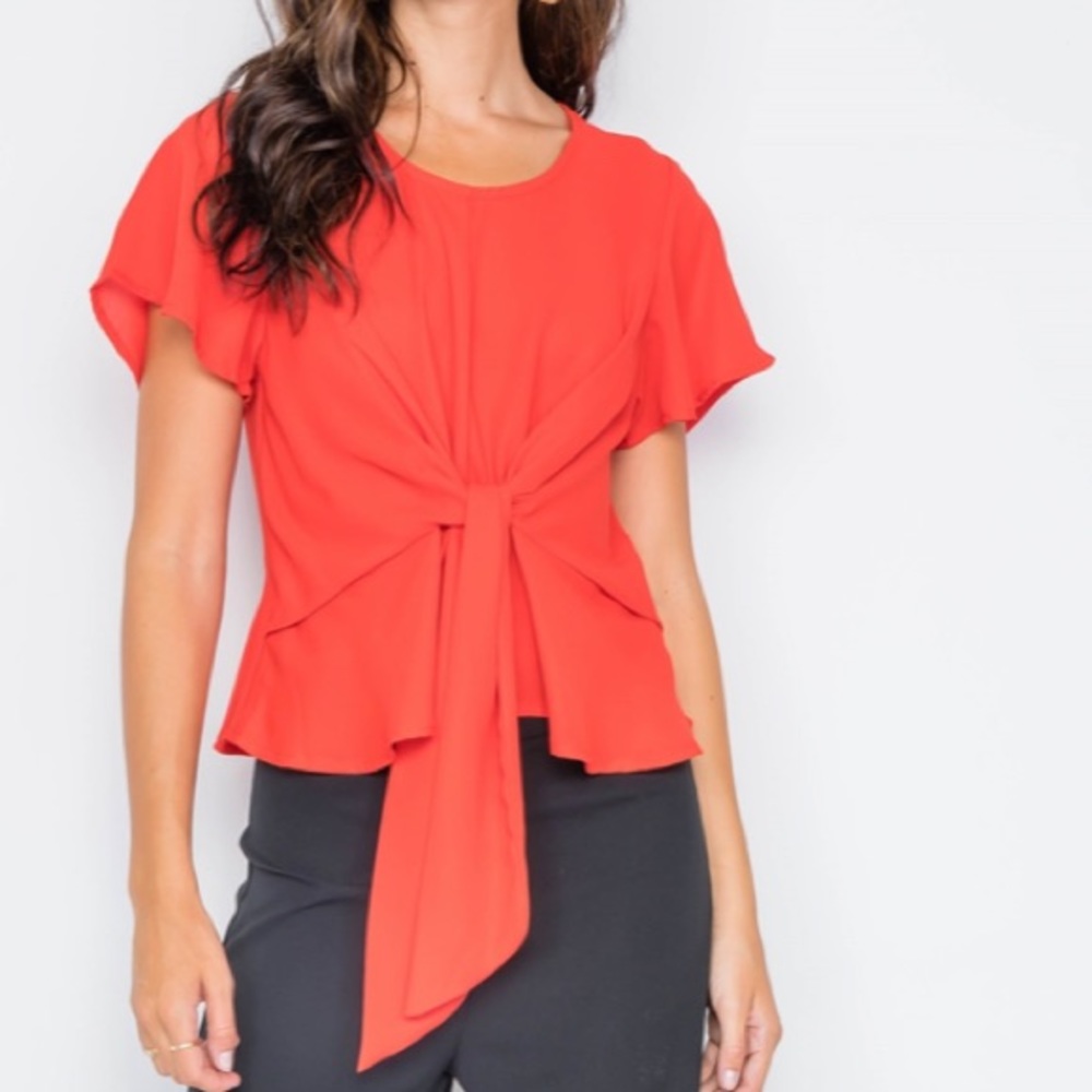 Tie-Front Butterfly Sleeve Chiffon Blouse